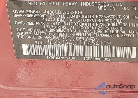 2017 Subaru Forester 2.5I z USA, uszkodzony, nr VIN JF2SJAAC1HG454119